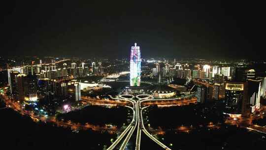 合集河南郑州会展中心夜景灯光航拍视频素材模板下载