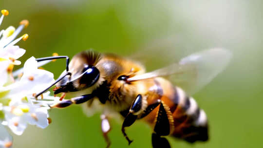 蜜蜂采蜜近景镜头