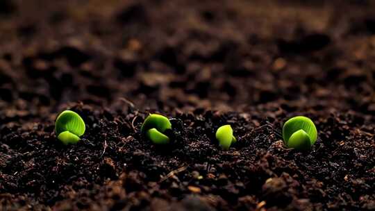 土壤中幼苗发芽生长画面