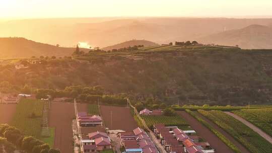 农村梯田景观日落