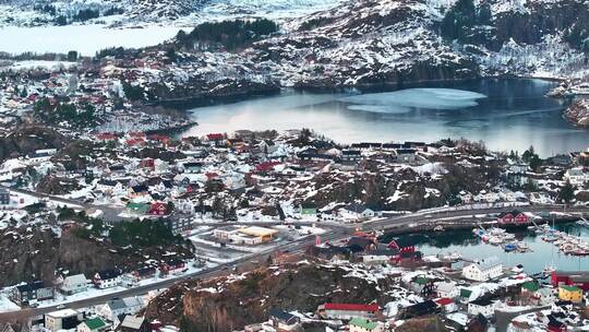 4K航拍挪威罗弗敦群岛亨宁斯维尔景点风景