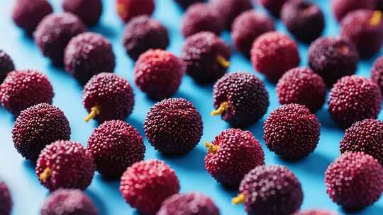 蓝色背景上的新鲜杨梅