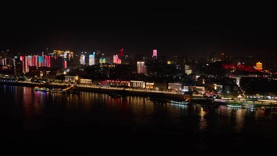 武汉江滩夜景灯光航拍视频素材模板下载