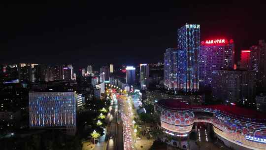 航拍泸州夜景中国酒城大剧院夜景