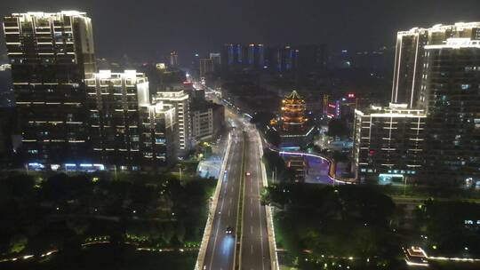 航拍福建漳州城市夜景交通