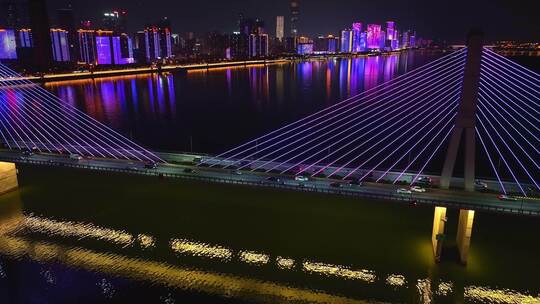 长沙湘江夜景航拍视频