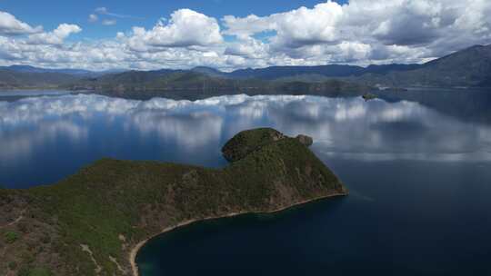 云南丽江泸沽湖摩梭族美景高空航拍