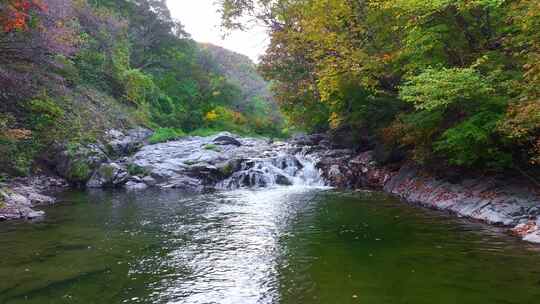 航拍辽宁抚顺筐子沟秋天风景