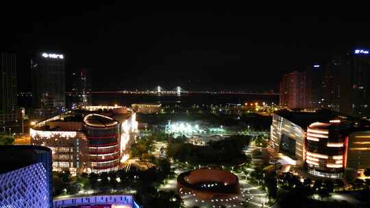 航拍泉州中央商务区场馆泉州夜景