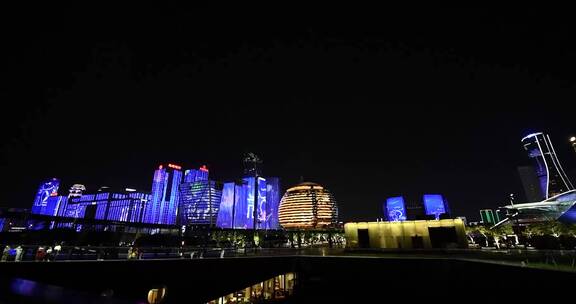 浙江杭州钱江新城城市阳台夜景