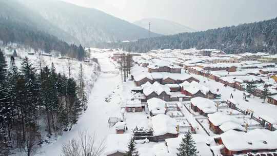 中国黑龙江雪乡风景区航拍风光