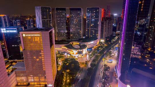 广东佛山新城CBD航拍商务建筑交通夜景延时