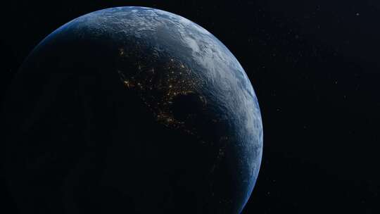 地球从太空旋转的动画镜头，背景是恒星，大