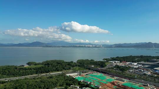 深圳湾口岸深圳湾公路大桥深圳湾景观航拍视频素材模板下载