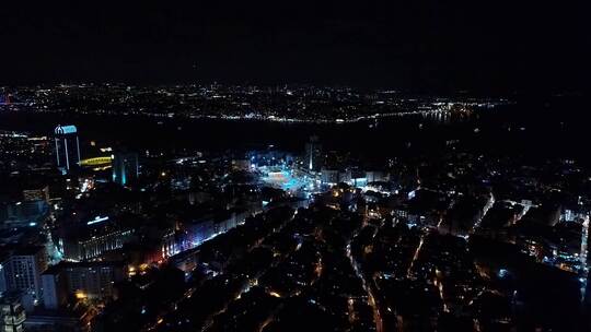 航拍夜景城市广场视频素材模板下载