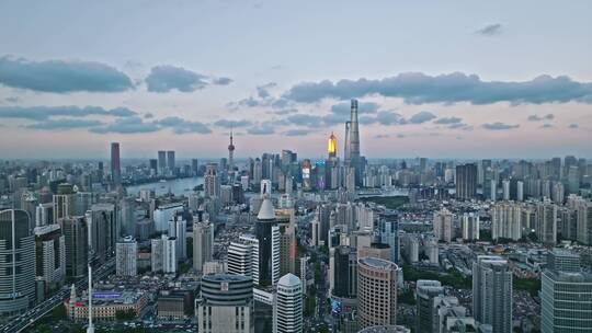 上海城市陆家嘴夕阳航拍