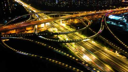 杭州钱塘新区东湖高架路立交桥夜景车流延时