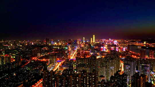4K长沙湘江北辰三角洲滨江金融中心夜景航拍