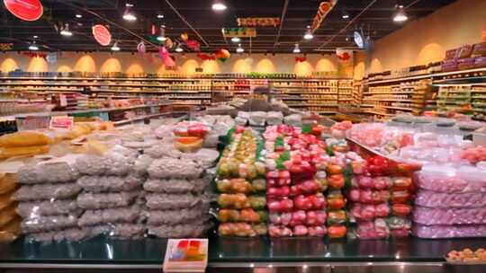 超市货架摆放的购物商品食品水果蔬菜素材空视频素材模板下载