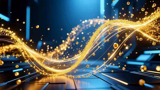 金色粒子光线流动舞台背景素材科技质感4K