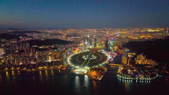 大连星海广场夜景航拍 大连城市夜景