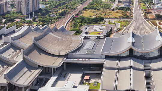 福建厦门北站高铁站火车站航拍城市风景