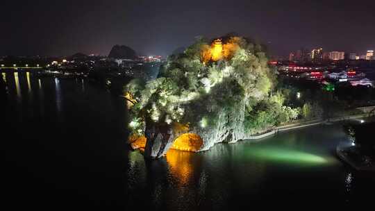 航拍广西桂林象山景区夜景