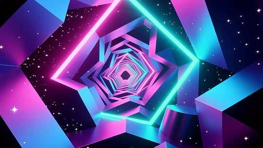几何建筑空间抽象艺术浪漫梦幻霓虹隧道4K