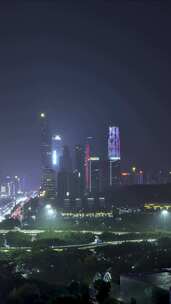 高清竖屏延时航拍民族大道国际会展中心夜景