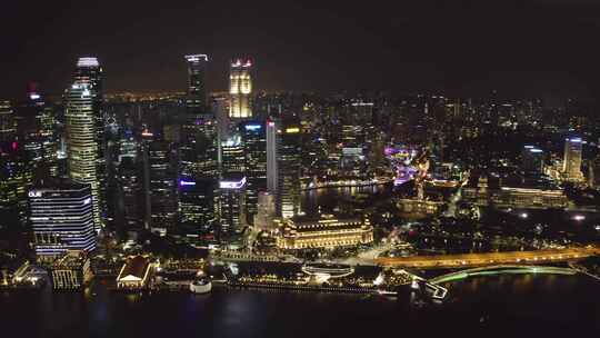 新加坡金融商务区夜景航拍