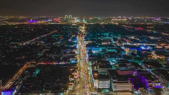 江苏苏州城市夜景航拍移动延时