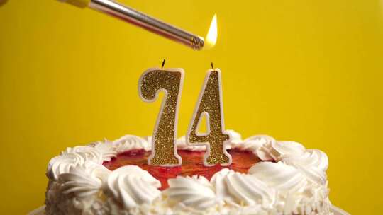 74.插入节日蛋糕的数字74形式的蜡烛被