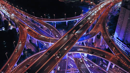4K航拍上海南北高架延安路高架立交桥夜景