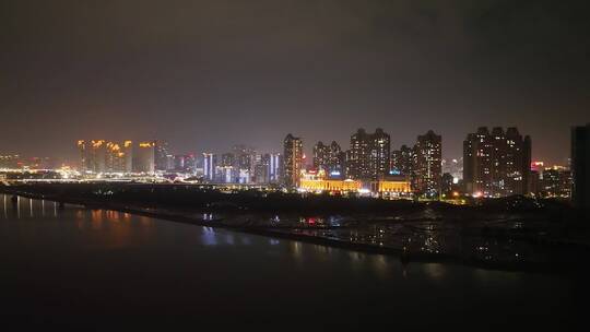 泉州市区江滨夜景航拍视频素材模板下载