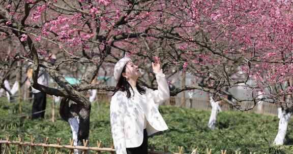 （慢镜）美女春天踏春赏花闻花香唯美治愈