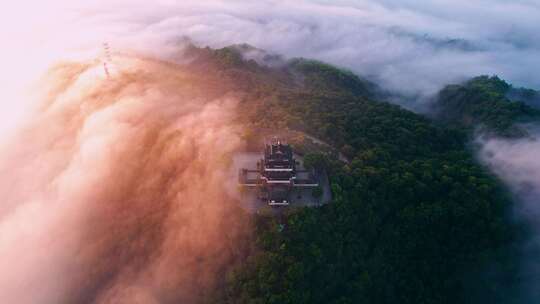 惠州高榜山挂榜阁日出云雾航拍视频4K