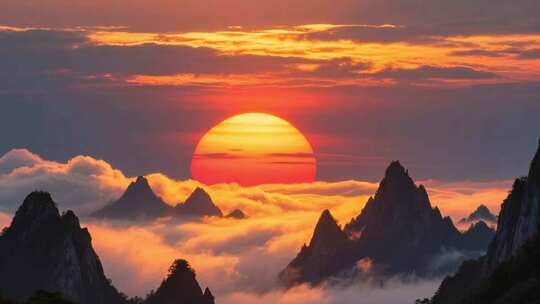 山峰云海间的日出景观