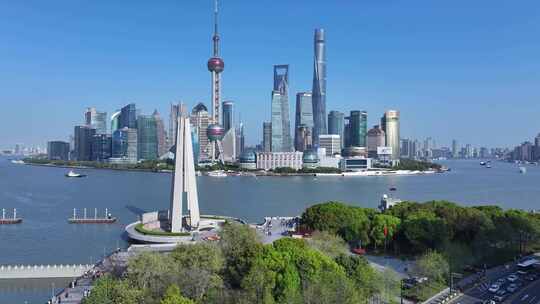 上海外滩人民英雄纪念塔陆家嘴航拍