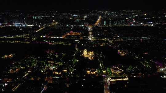 济南老城区泉城市广场夜景灯光航拍