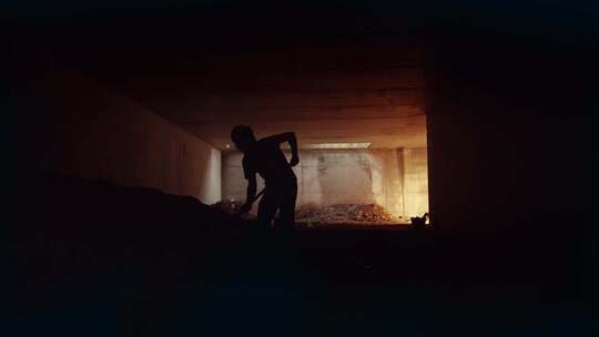 两个建筑工人在地下隧道一起工作视频素材模板下载