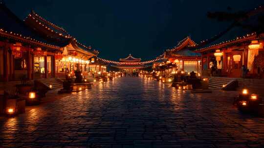 古建夜景街道点亮灯笼