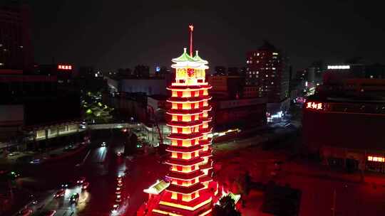 河南郑州城市建设夜景航拍