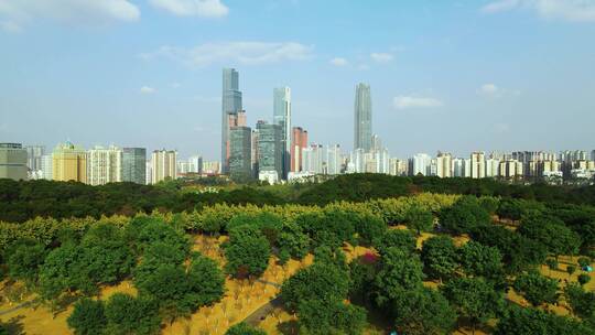 航拍广西南宁城市天际线东盟商务区