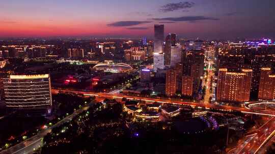 航拍西安高新区都市之门夜景