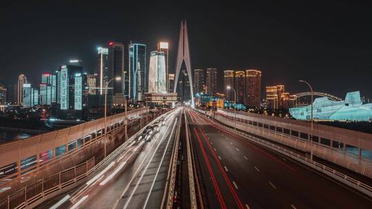 4k延时重庆嘉陵江大桥夜景车流素材