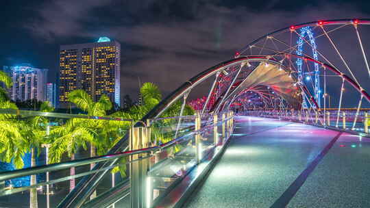 新加坡双螺旋桥夜景延时摄影