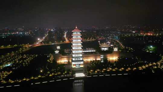 无人机航拍中国扬州大运河博物馆夜景