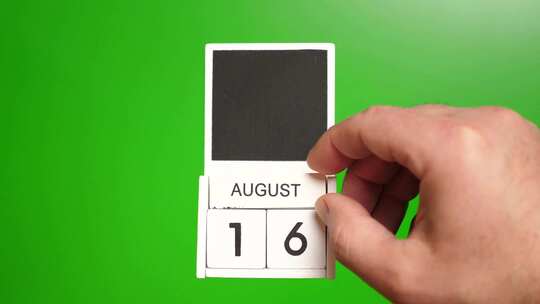 08.绿色背景上日期为8月16日的日历。视频素材模板下载