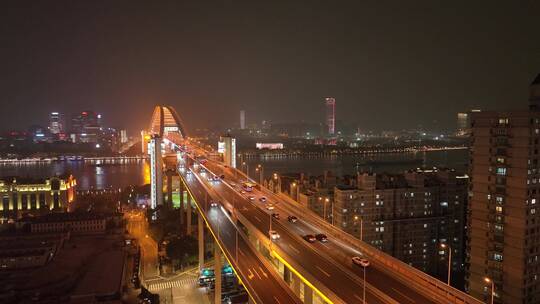 卢浦大桥航拍夜景风光