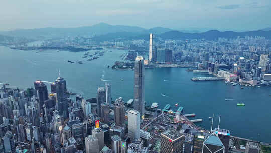 航拍香港维多利亚港夜景